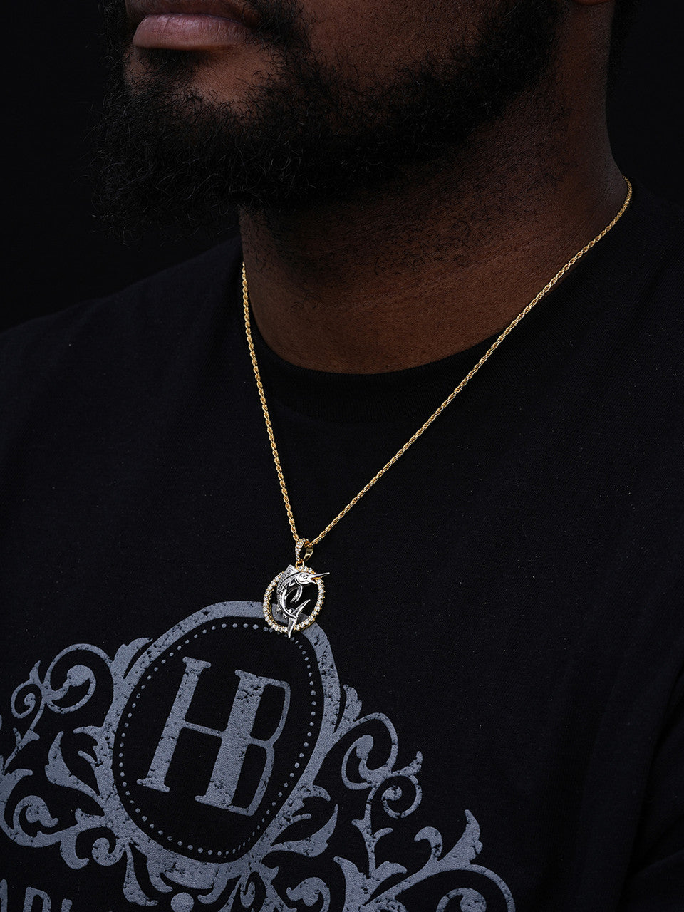 MOISSANITE Swordfish Marlin Iced Out Pendant - 14k Gold Vermeil Or 925 Silver - Small 1.25"