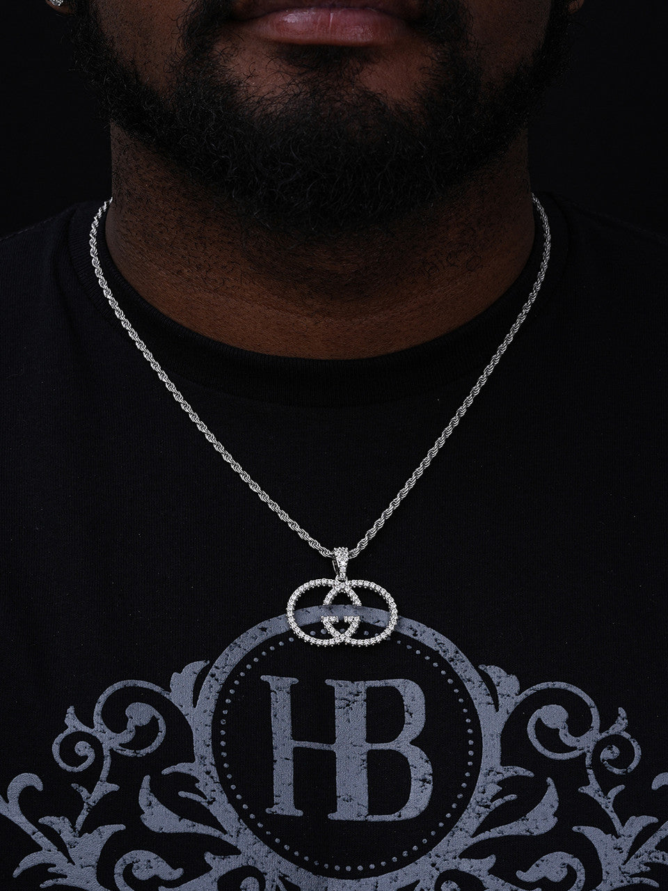 MOISSANITE Double G Iced Out Pendant - 14k Gold Vermeil Or 925 Silver - Small 1.5"