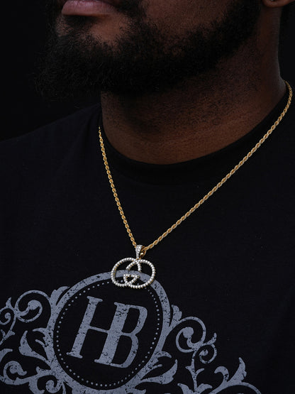 MOISSANITE Double G Iced Out Pendant - 14k Gold Vermeil Or 925 Silver - Small 1.5"