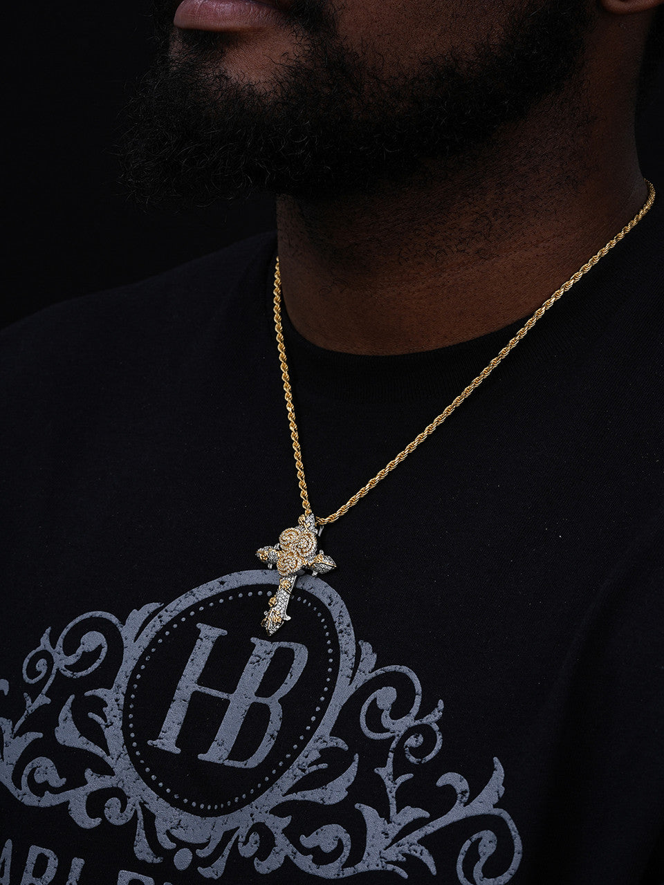 MOISSANITE Crown of Thorns Cross Pendant - 14k Yellow/Rose Gold Vermeil Or 925 Silver  -  Medium 2"