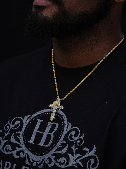 MOISSANITE Crown of Thorns Cross Pendant - 14k Yellow/Rose Gold Vermeil Or 925 Silver  -  Medium 2"