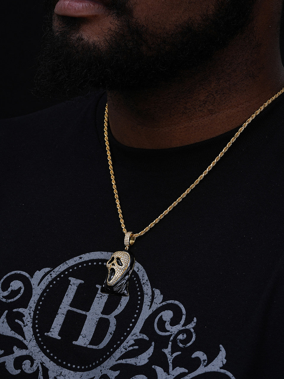 MOISSANITE Scream Mask Ghostface Iced Pendant - 14k Gold Vermeil Or 925 Silver - Medium 2"