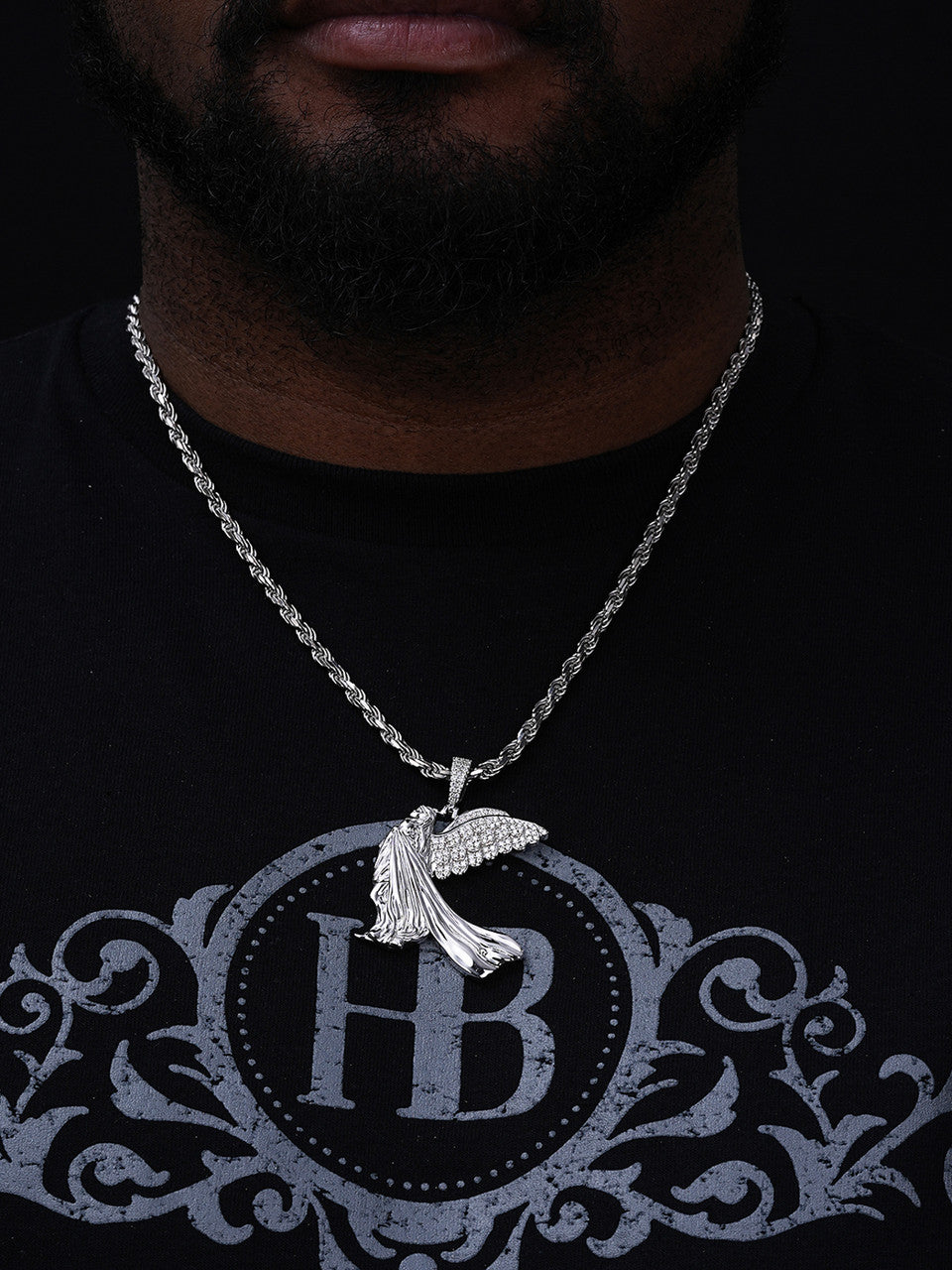 MOISSANITE Guardian Angel Wing Pendant - 925 Silver - 3 Sizes 1"-2.25"