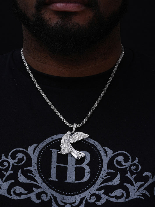 MOISSANITE Guardian Angel Wing Pendant - 925 Silver - 3 Sizes 1"-2.25"