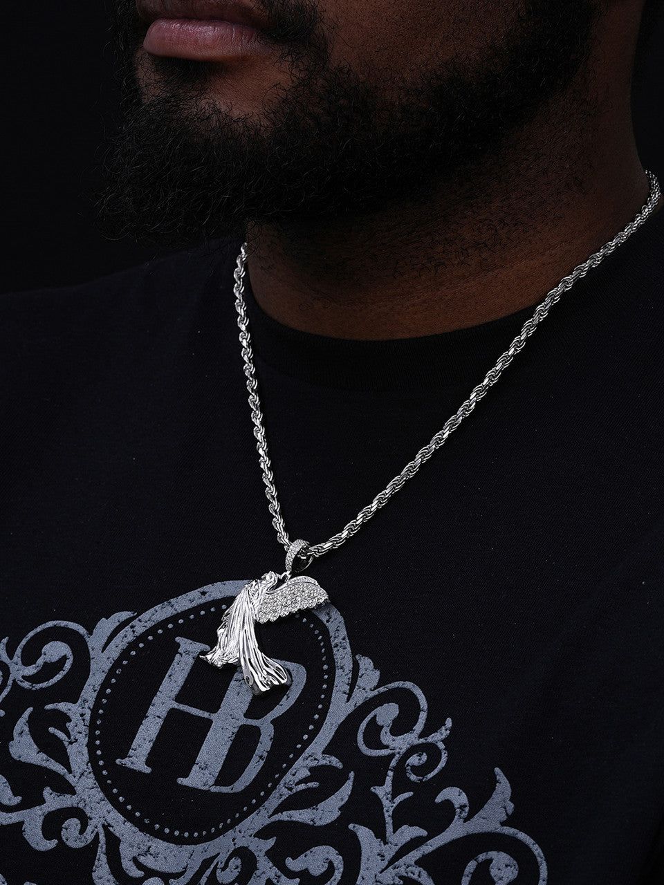 MOISSANITE Guardian Angel Wing Pendant - 925 Silver - 3 Sizes 1"-2.25"