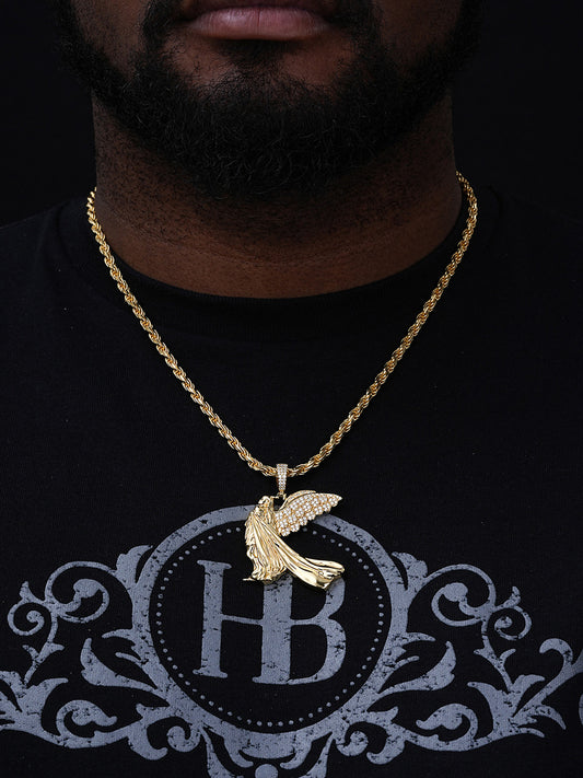 MOISSANITE Guardian Angel Wing Pendant - 14k Gold Vermeil 925 Silver  - 3 Sizes 1"-2.25"