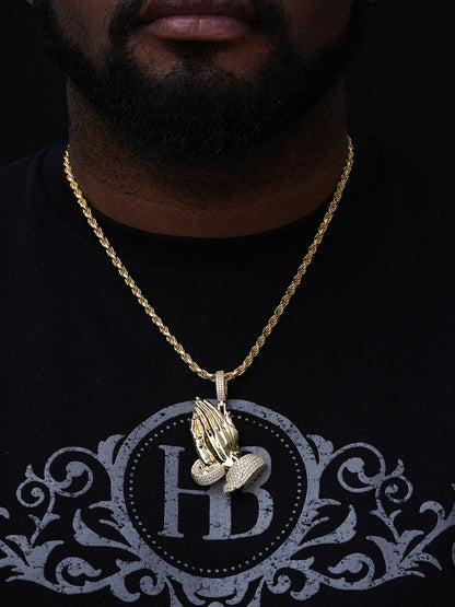 MOISSANITE Praying Folded Hands Religious Pendant - 14k Gold Vermeil 925 Silver - 3 Sizes 1.25"-2.75"