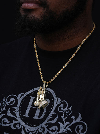 MOISSANITE Praying Folded Hands Religious Pendant - 14k Gold Vermeil 925 Silver - 3 Sizes 1.25"-2.75"