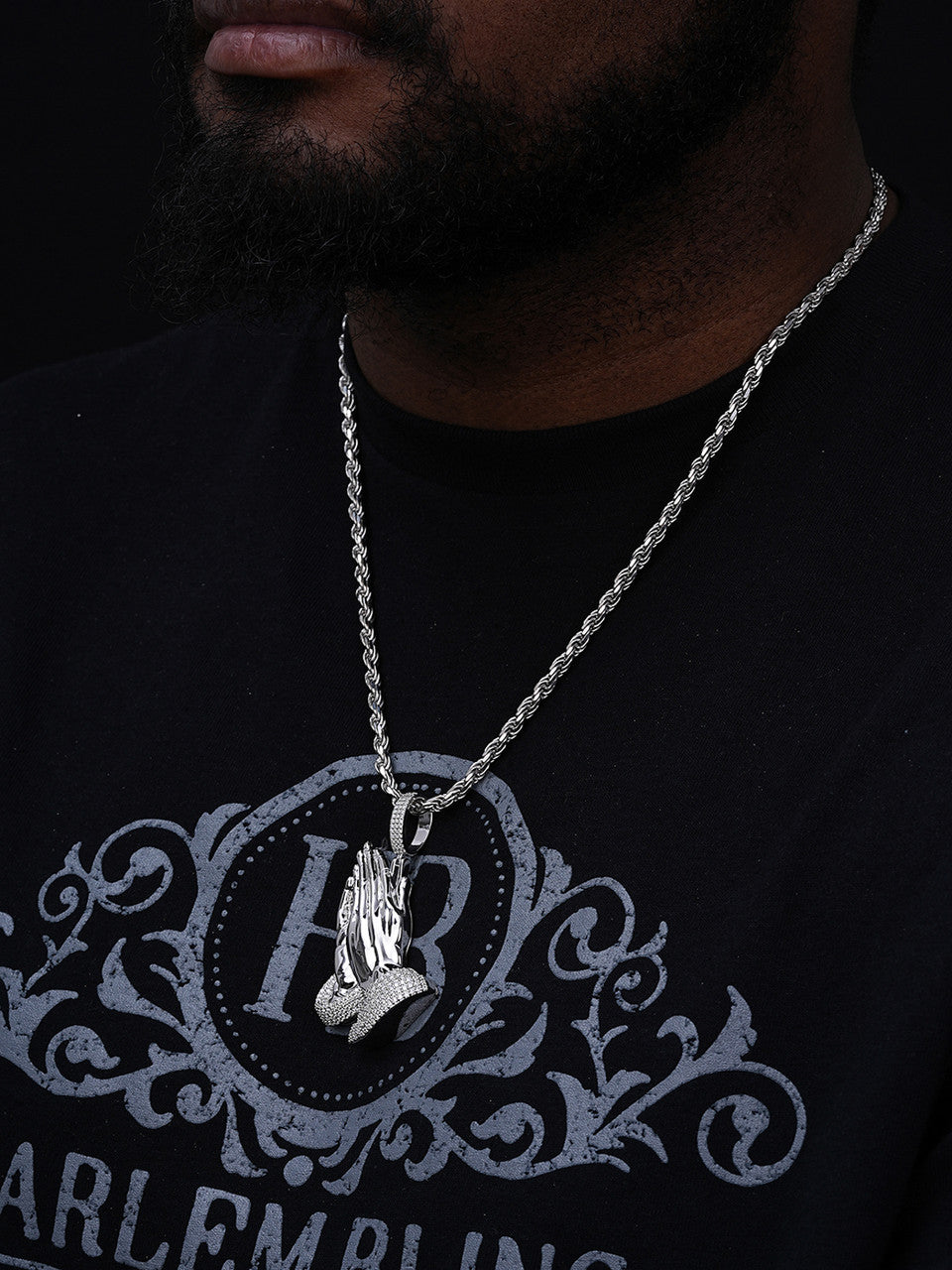 MOISSANITE Praying Folded Hands Religious Pendant - 925 Silver - 3 Sizes 1.25"-2.75"