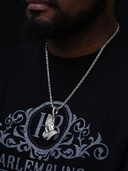 MOISSANITE Praying Folded Hands Religious Pendant - 925 Silver - 3 Sizes 1.25"-2.75"