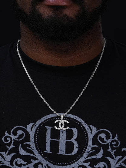 MOISSANITE Double C Fashionista Iced Out Pendant - 14k Yellow/Rose Gold Vermeil Or 925 Silver - Small 1"