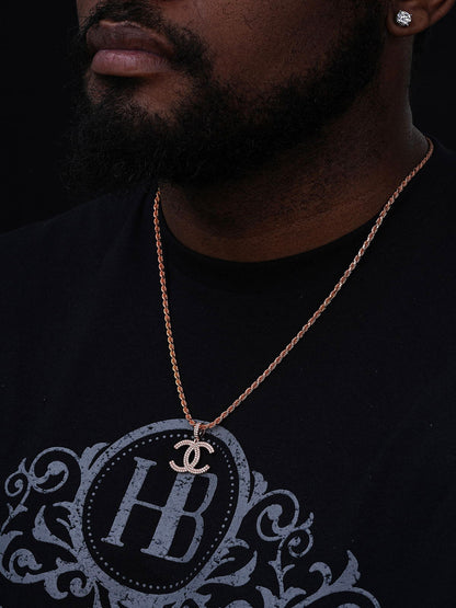 MOISSANITE Double C Fashionista Iced Out Pendant - 14k Yellow/Rose Gold Vermeil Or 925 Silver - Small 1"