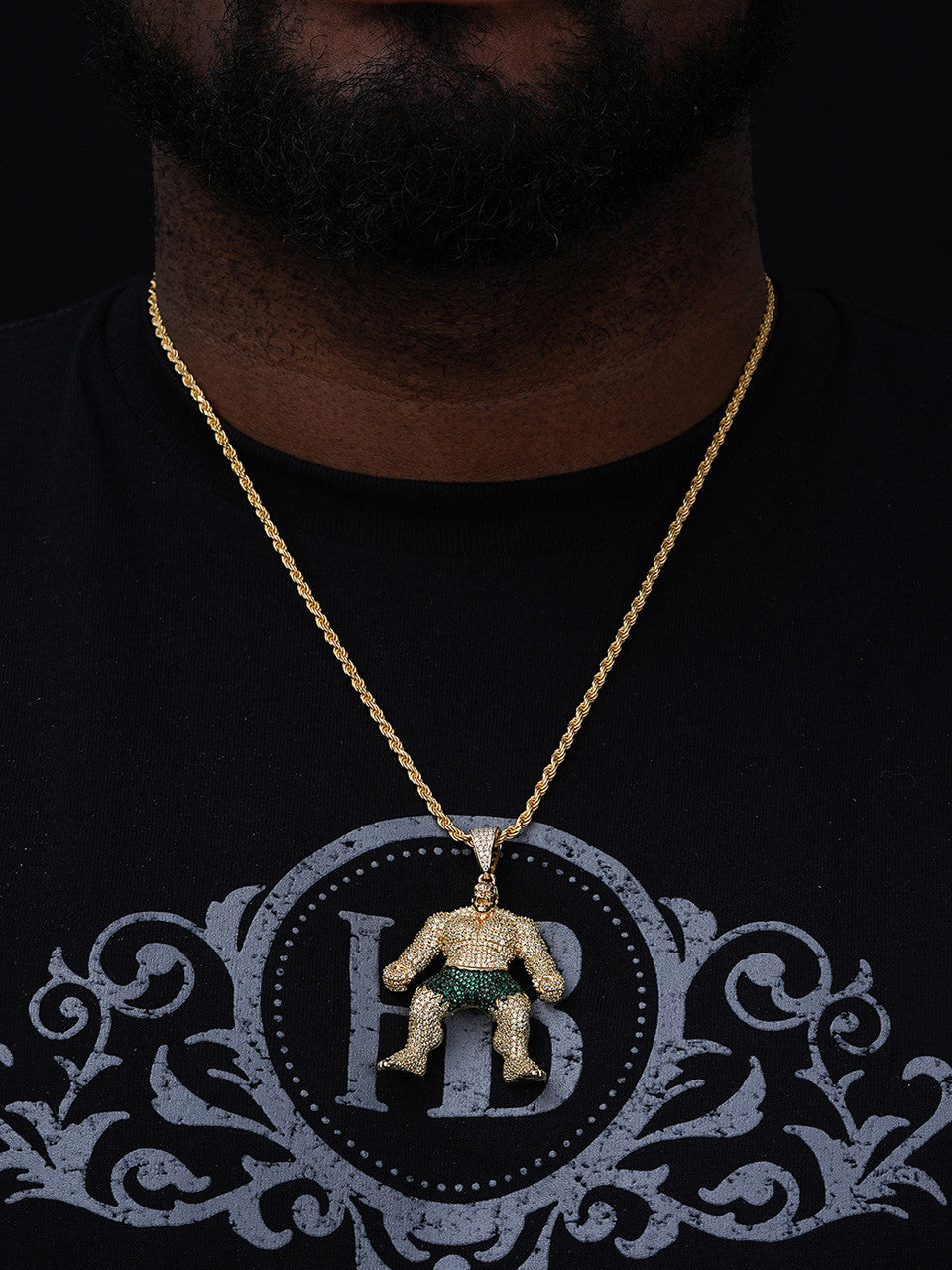 Hulk SMASH Superhero Icy Pendant - 14k Gold Vermeil Or 925 Silver - CZ Stones - Medium 2"
