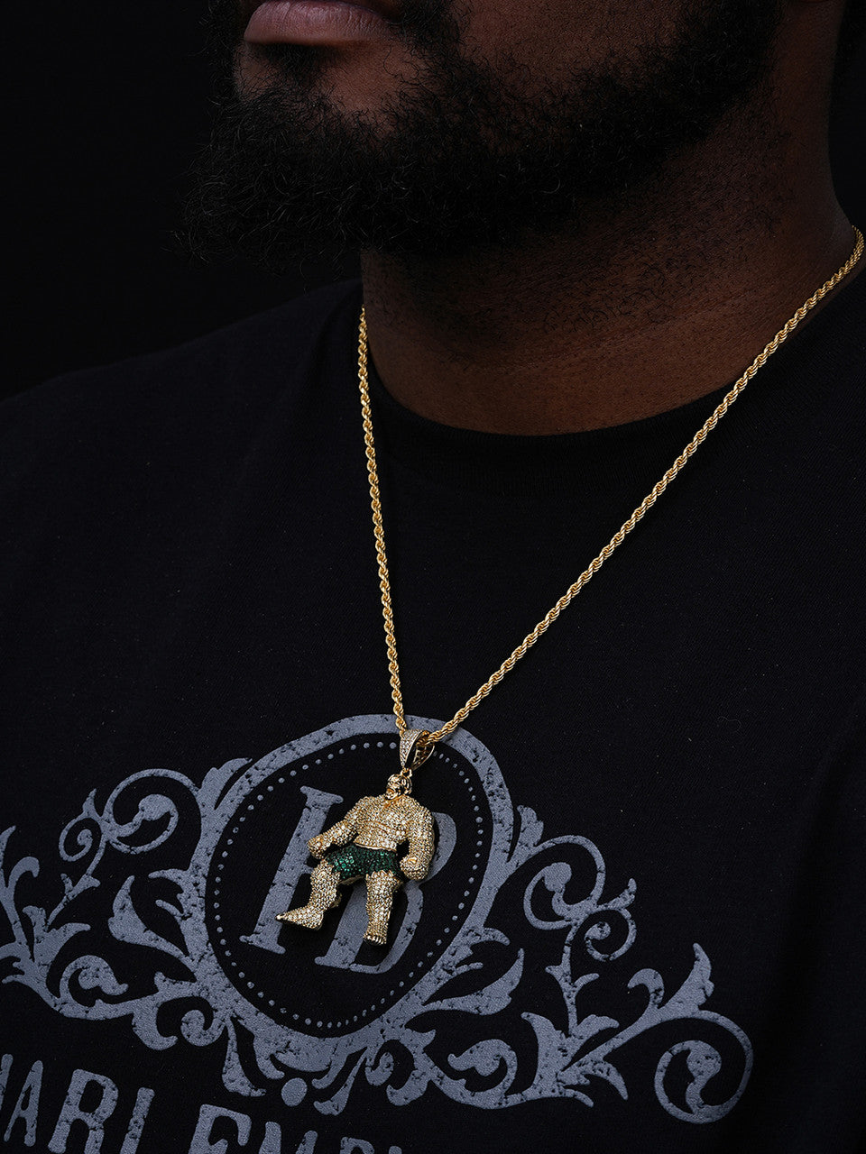 Hulk SMASH Superhero Icy Pendant - 14k Gold Vermeil Or 925 Silver - CZ Stones - Medium 2"