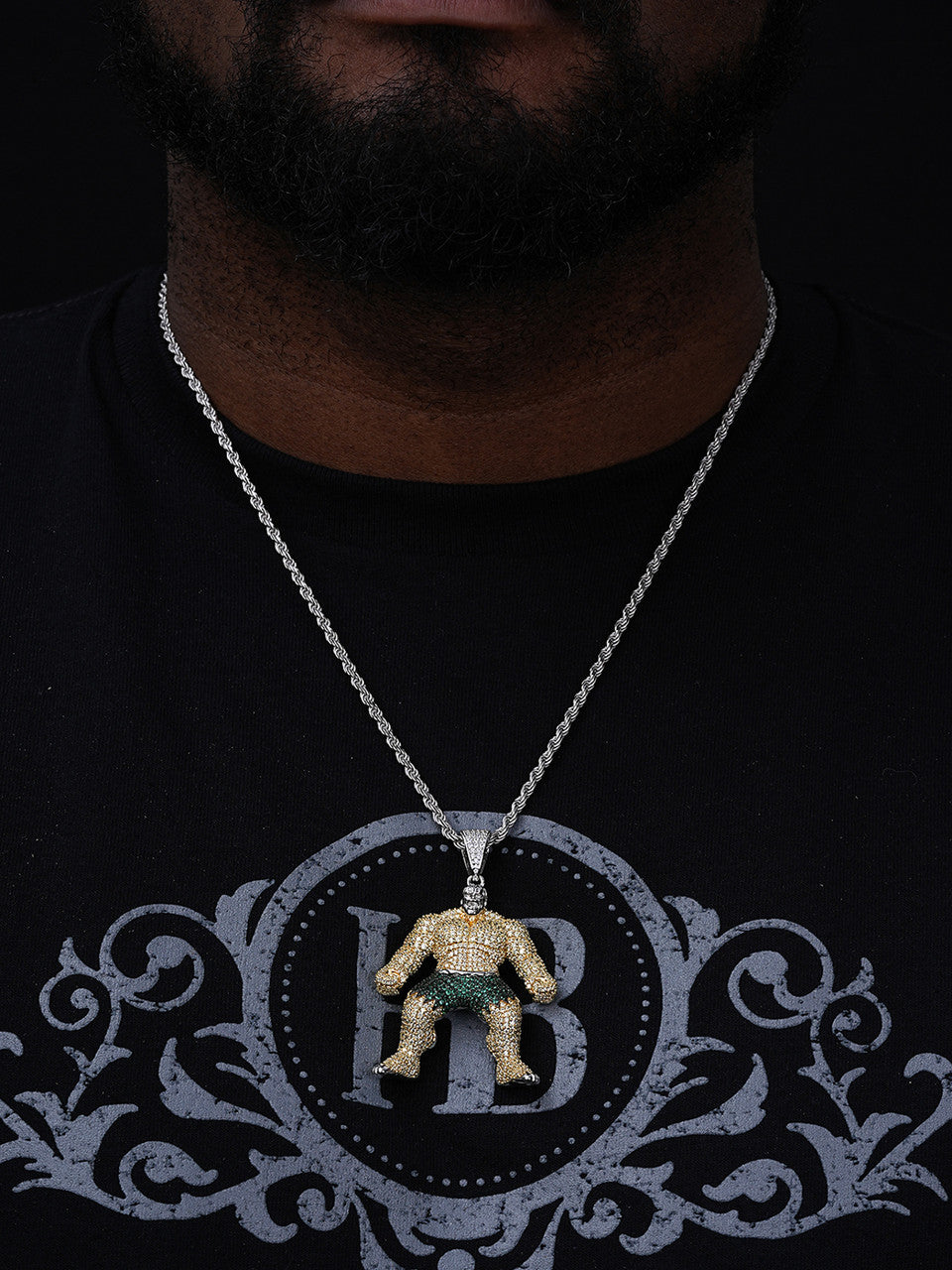 Hulk SMASH Superhero Icy Pendant - 14k Gold Vermeil Or 925 Silver - CZ Stones - Medium 2"