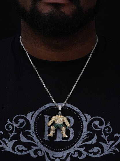 Hulk SMASH Superhero Icy Pendant - 14k Gold Vermeil Or 925 Silver - CZ Stones - Medium 2"