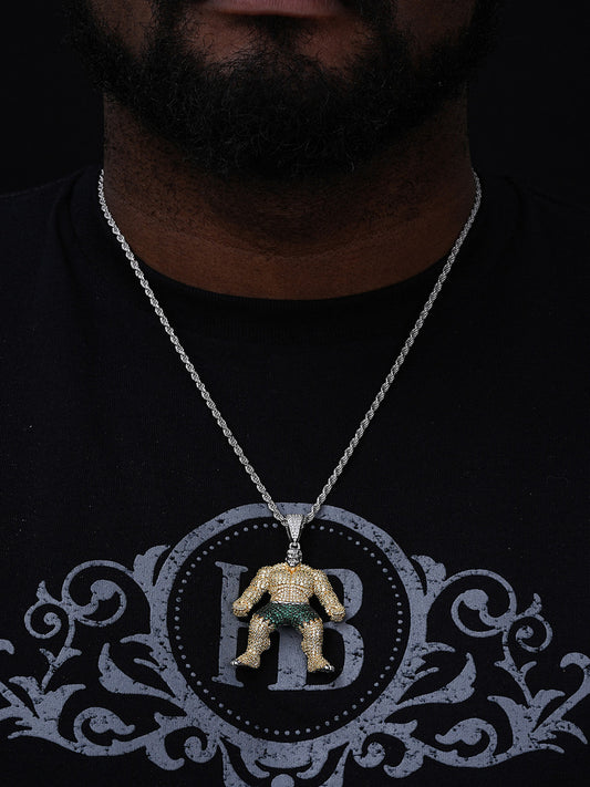 Hulk SMASH Superhero Icy Pendant - 14k Gold Vermeil Or 925 Silver - CZ Stones - Medium 2"