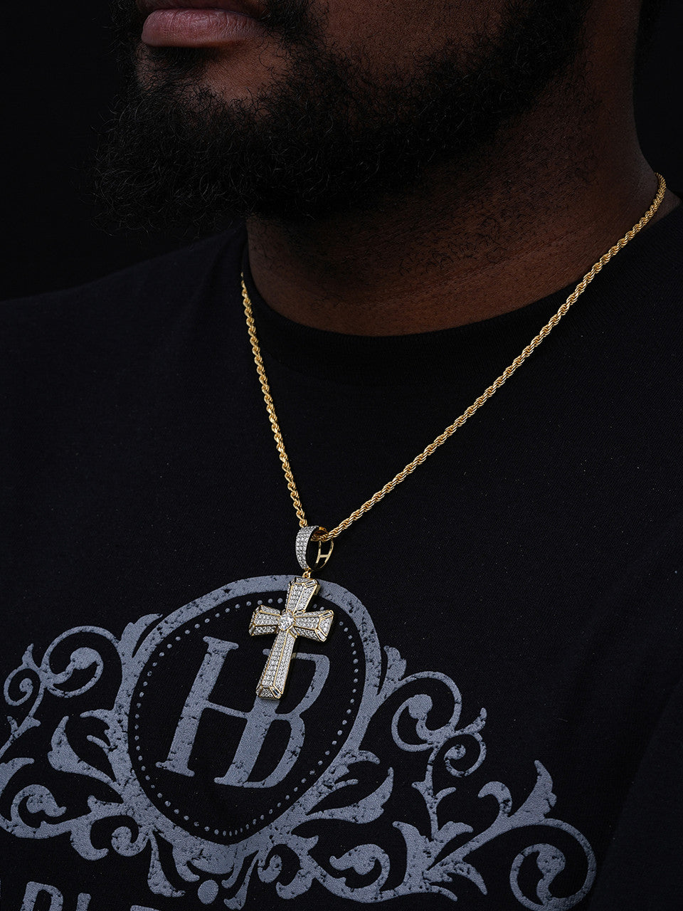 MOISSANITE Iced Out Spiritual Cross  Pendant - 14k Gold Vermeil or 925 Silver - Large 2.5"