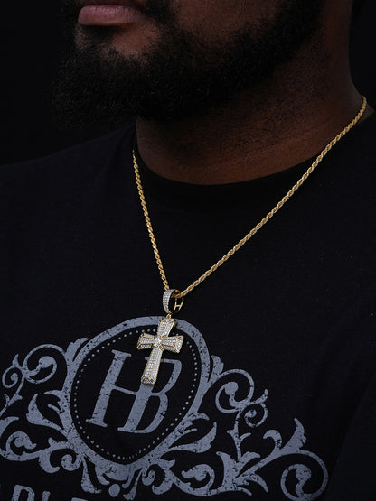 MOISSANITE Iced Out Spiritual Cross  Pendant - 14k Gold Vermeil or 925 Silver - Large 2.5"