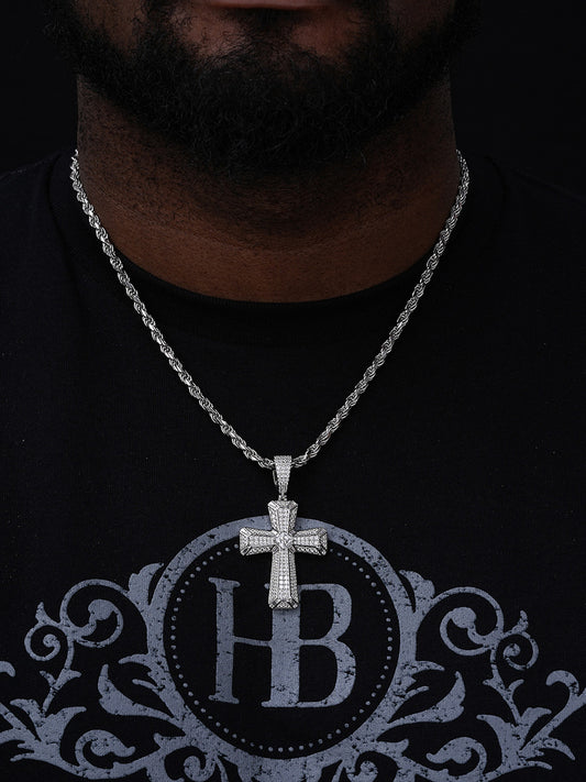 MOISSANITE Iced Out Spiritual Cross  Pendant - 14k Gold Vermeil or 925 Silver - Large 2.5"