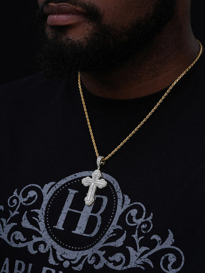 MOISSANITE Iced Gothic Baguette Cross Pendant - 14k Gold Vermeil or 925 Silver - Medium 2.25"