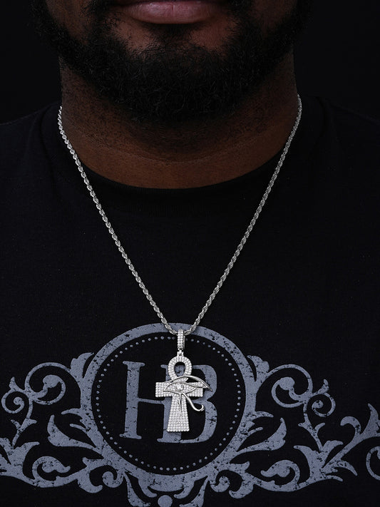 MOISSANITE Ankh Cross W. Eye Of Horus Pendant - 14k Gold Vermeil Or 925 Silver - Large 2.5"