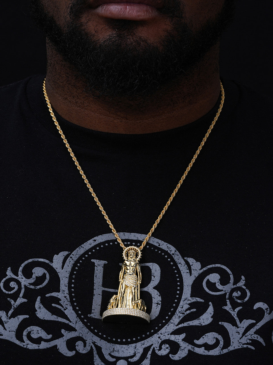 MOISSANITE 3D Saint Lazarus Pendant - 14k Yellow/Rose Gold Vermeil or 925 Silver - Large 2.5"