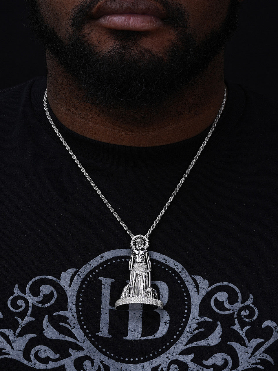 MOISSANITE 3D Saint Lazarus Pendant - 14k Yellow/Rose Gold Vermeil or 925 Silver - Large 2.5"