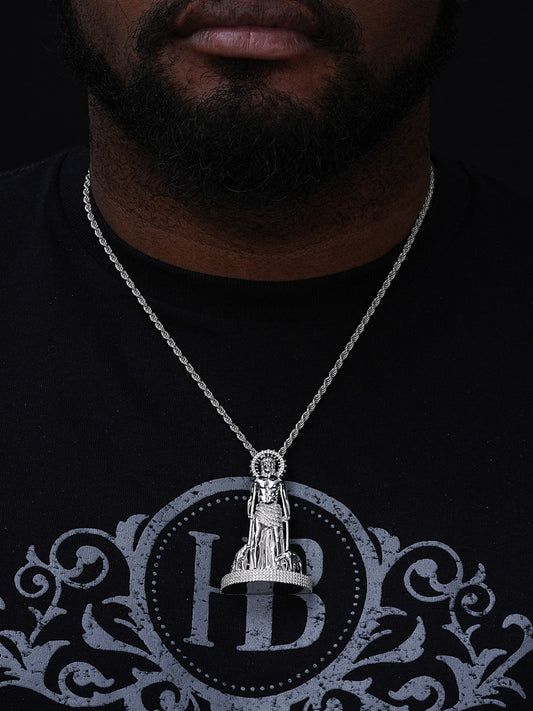 MOISSANITE 3D Saint Lazarus Pendant - 14k Yellow/Rose Gold Vermeil or 925 Silver - Large 2.5"