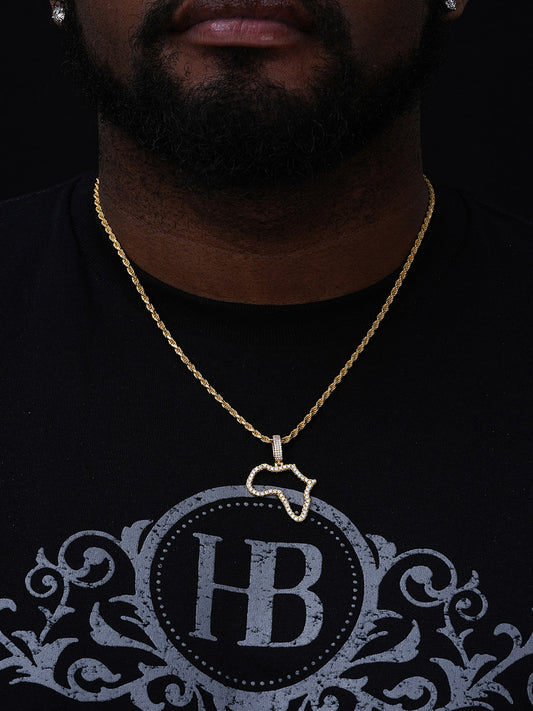 MOISSANITE Africa Map Hip Hop Pendant - 14k Gold Vermeil Or 925 Silver - Small 1.5"