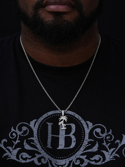 MOISSANITE Palm Tree Iced Out Pendant - 14k Gold Vermeil Or 925 Silver - Small 1.5"