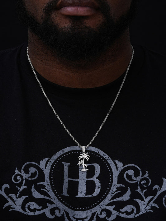 MOISSANITE Palm Tree Iced Out Pendant - 14k Gold Vermeil Or 925 Silver - Small 1.5"