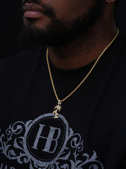 MOISSANITE Palm Tree Iced Out Pendant - 14k Gold Vermeil Or 925 Silver - Small 1.5"