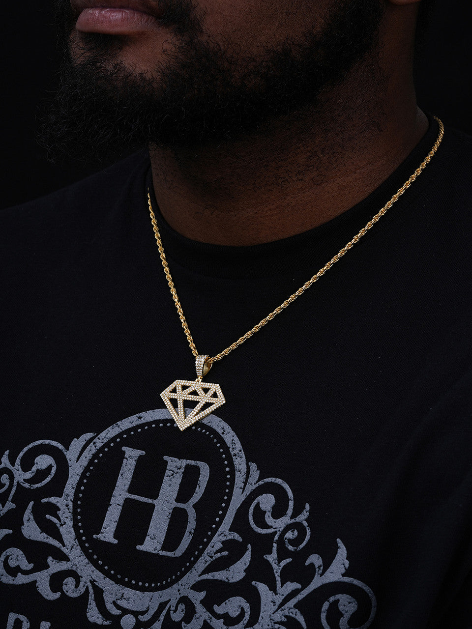 MOISSANITE Diamond Shape Pendant - 14k Gold Vermeil or 925 Silver - Medium 1.75"