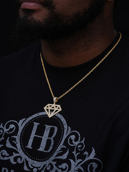 MOISSANITE Diamond Shape Pendant - 14k Gold Vermeil or 925 Silver - Medium 1.75"