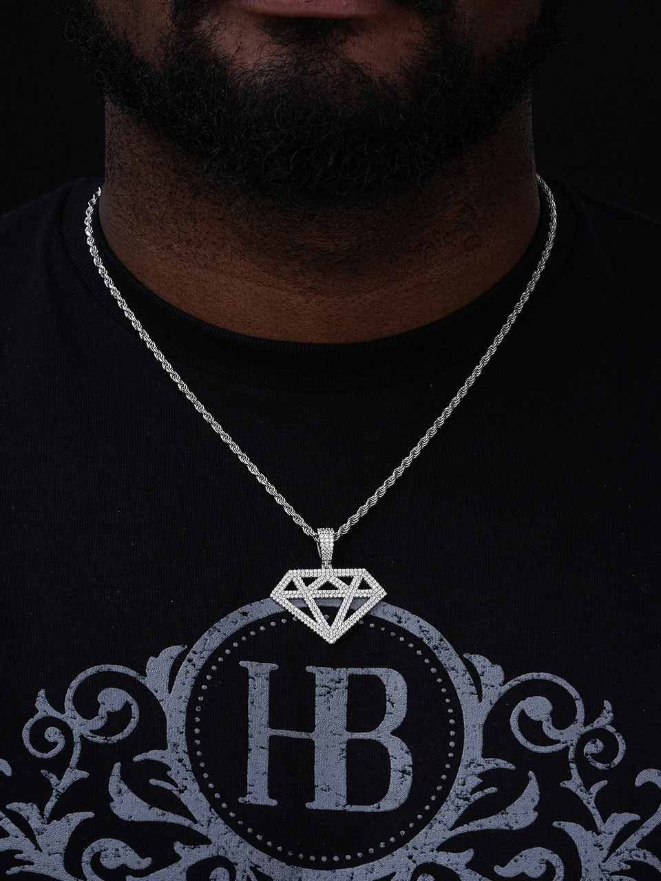 MOISSANITE Diamond Shape Pendant - 14k Gold Vermeil or 925 Silver - Medium 1.75"