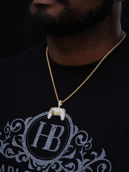 MOISSANITE Iced Out Playstation PS5 Controller Pendant - 14k Gold Vermeil Or 925 Silver - Small 1.5"