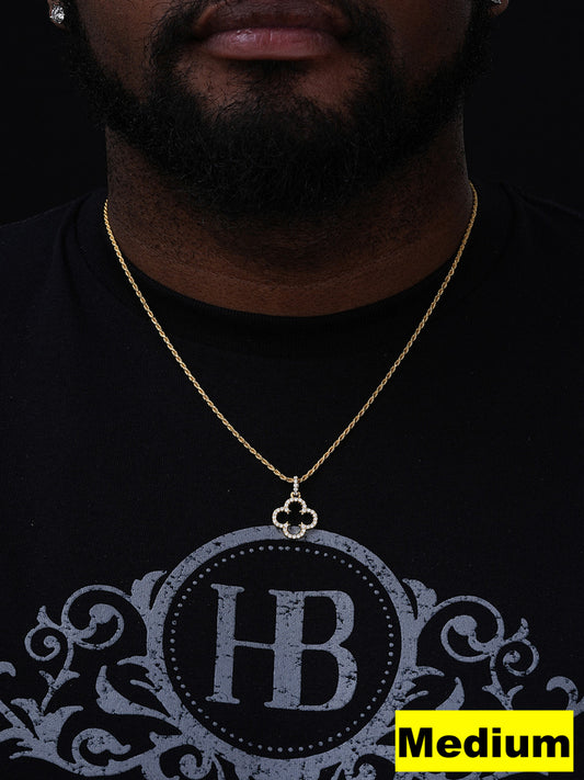 MOISSANITE Open Clover Flower Pendant - 14k Gold Vermeil 925 Silver - 3 Sizes 0.75"-1.5"