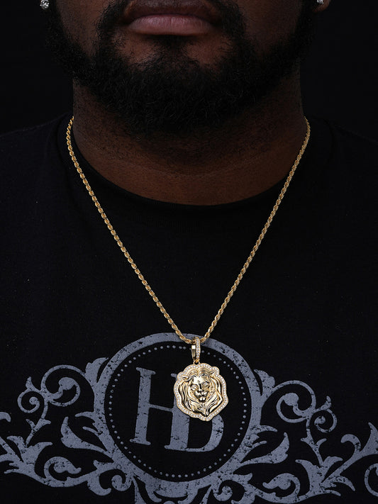 MOISSANITE Custom Lion Pendant - 14k Gold Vermeil 925 Silver - 3 Sizes 1.5"-2.5"