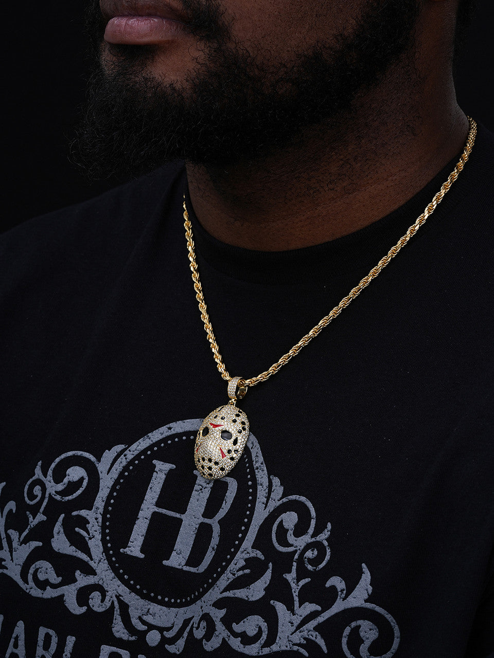 MOISSANITE Jason Mask Friday The 13th Pendant - 14k Yellow Gold Vermeil Or 925 Silver - Medium 2"