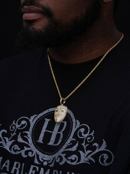 MOISSANITE Anonymous Vendetta Mask Iced Out Pendant - 14k Gold Vermeil Or 925 Silver - Medium 2"