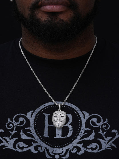 MOISSANITE Anonymous Vendetta Mask Iced Out Pendant - 14k Gold Vermeil Or 925 Silver - Medium 2"