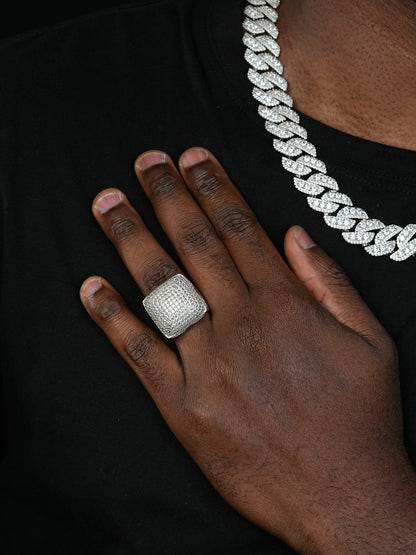 "Biggest Ring We Make" - Dome Iced Out Ring -14k Gold Vermeil 925 Silver - CZ Stones