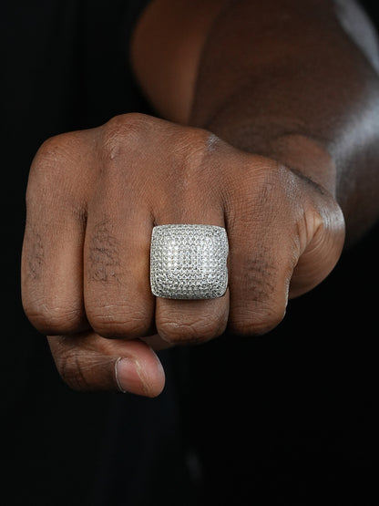 "Biggest Ring We Make" - Dome Iced Out Ring -14k Gold Vermeil 925 Silver - CZ Stones