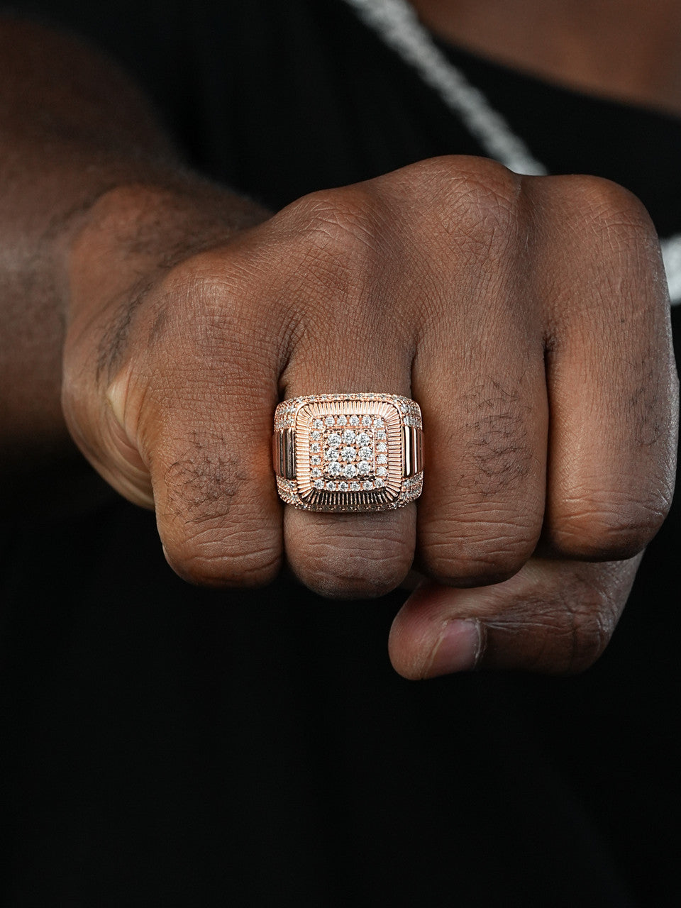 Heavy Square Iced Out Ring - 14k Yellow/Rose/White Gold Vermeil 925 Silver - CZ Stones