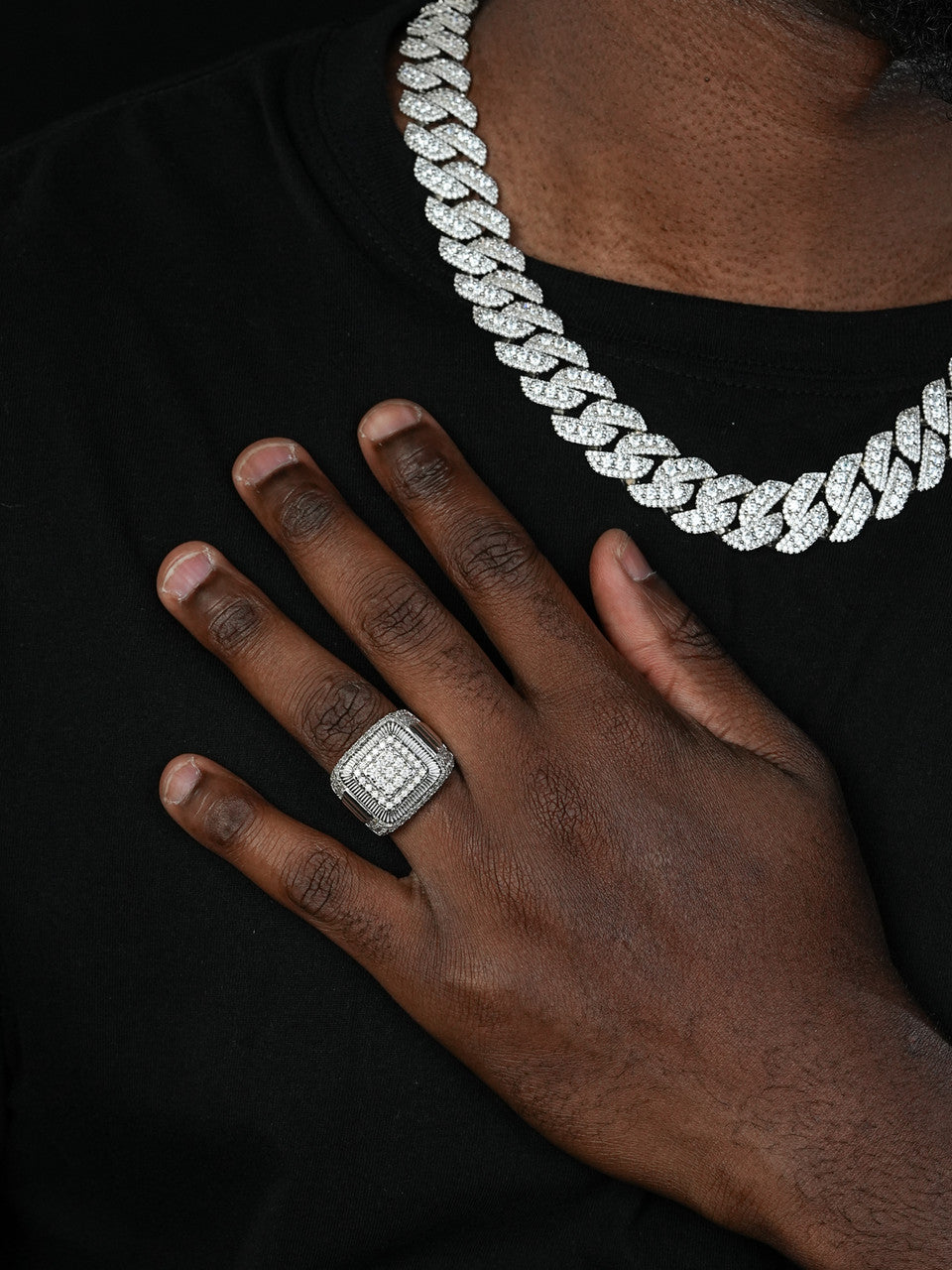 Solid 925 Silver Men's Hip Hop Rapper Big Diamond Pinky RING 14k