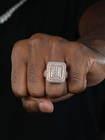 Italian Mafia Iced Out Ring - 14k Yellow/Rose/White Gold Vermeil 925 Silver - CZ Stones