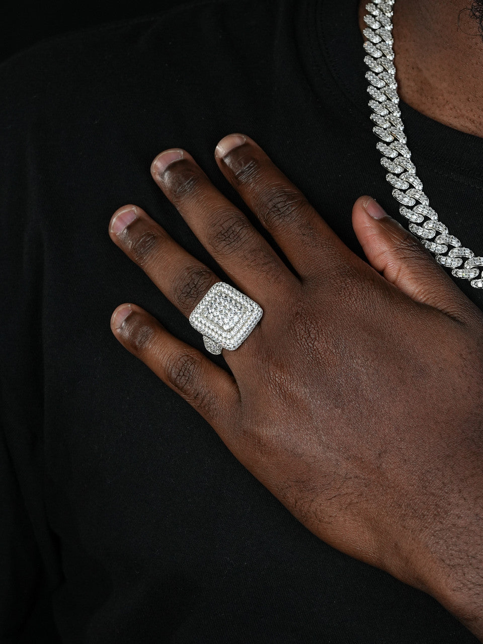 ⑭ゴージャスRING Silver925 Solid 925 Silver Men's Hip Hop Rapper Big Diamond Pinky RING 14k