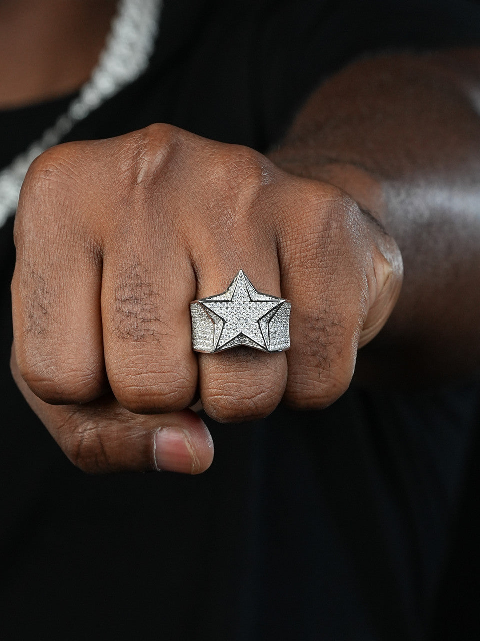 MOISSANITE Iced Out Star Ring For Men- 925 Silver – Harlembling