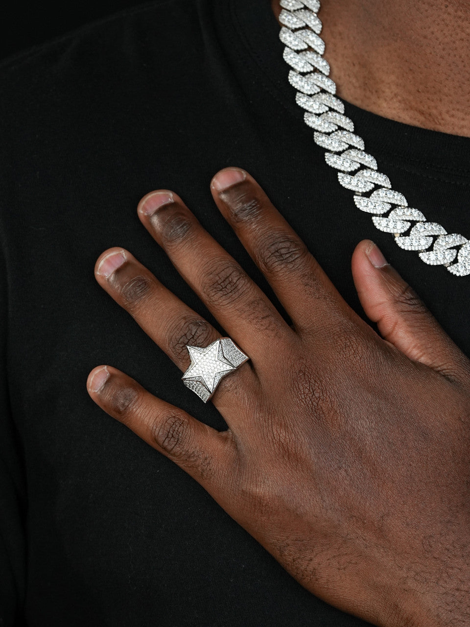 nonnative × END STAR RING 925 SILVER MOISSANITE Iced Out Star Ring For Men- 925 Silver – Harlembling